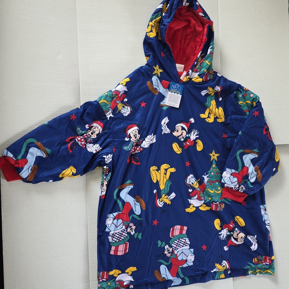 New Disney Mickey Mouse & Friends Festive Oversized Kids Hooded Pullover S/M